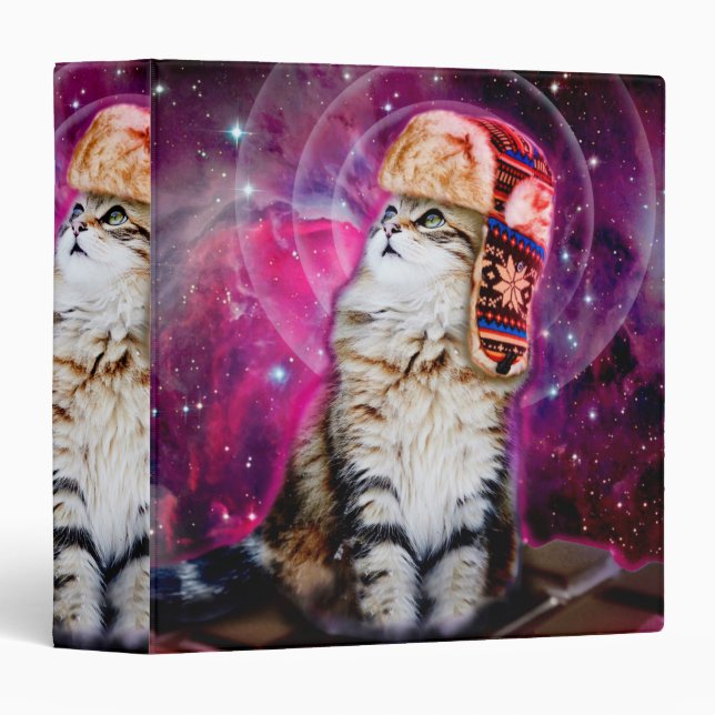 Space cat wearing russian hat 3 ring binder (Front/Spine)
