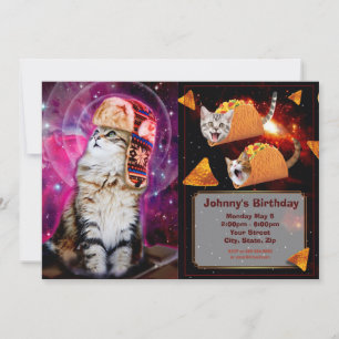 Space cat wearing russian hat invitation