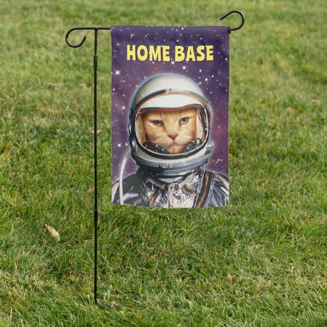 Space Cat Weatherproof Personalized Garden Flag (In SItu)