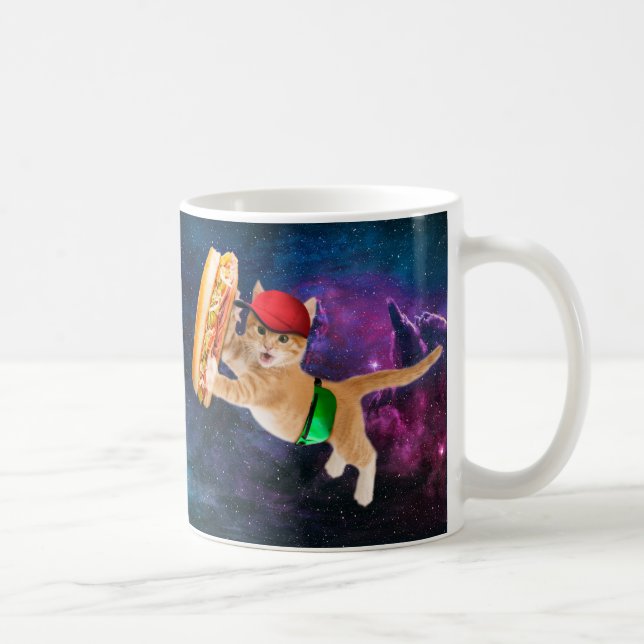 Space cat with caps and fanny pack coffee mug (Right)