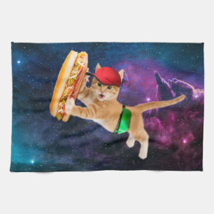 Space cat with caps and fanny pack kitchen towel