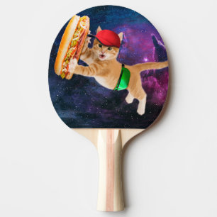 Space cat with caps and fanny pack ping pong paddle