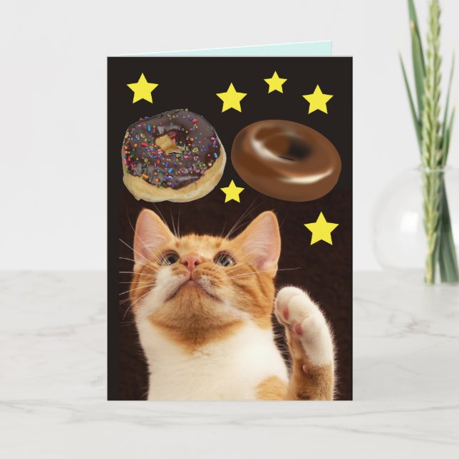SPACE CAT WITH DONUTS BIRTHDAY CARD (Front)