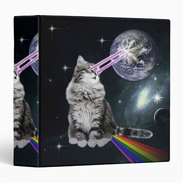 Space Cat with lasers from eyes and rainbow 3 Ring Binder (Front/Spine)