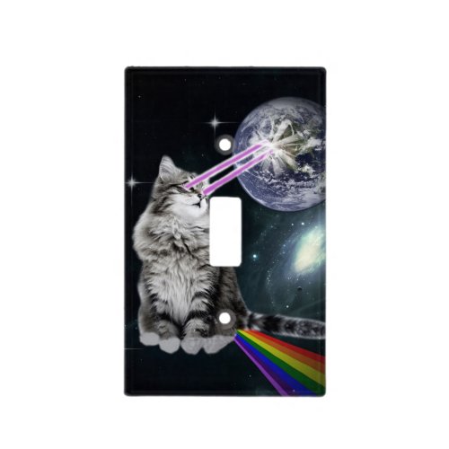 Space Cat with lasers from eyes and rainbow Light Switch Cover