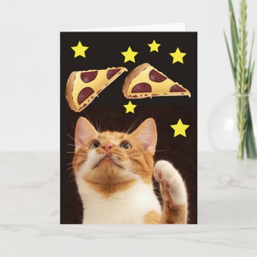 SPACE CAT WITH PIZZA FUNNY BIRTHDAY CARDS