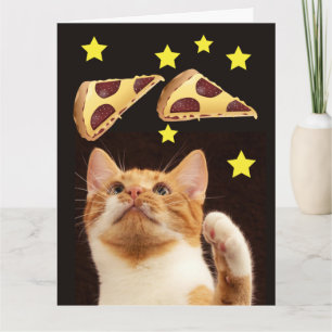 SPACE CAT WITH PIZZA FUNNY BIRTHDAY GREETING CARD
