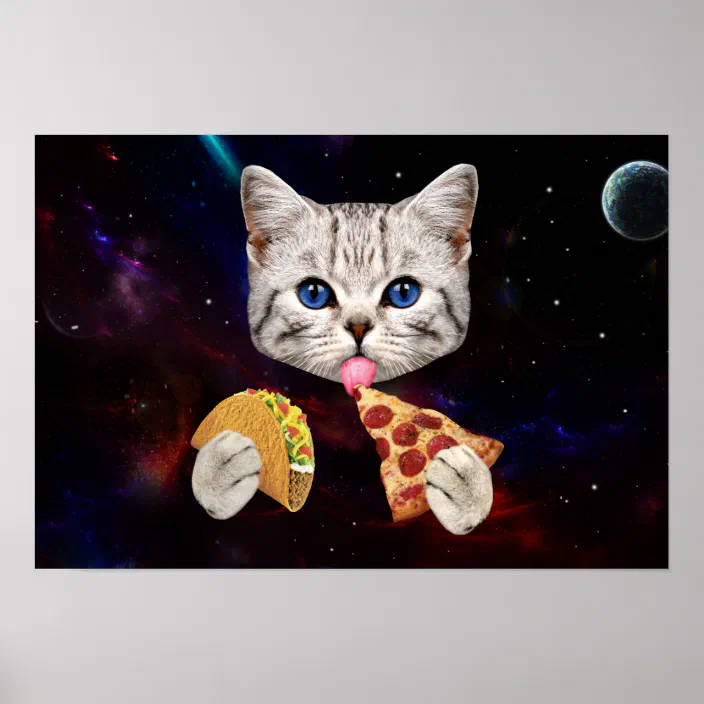 Space Cat with taco and pizza Poster