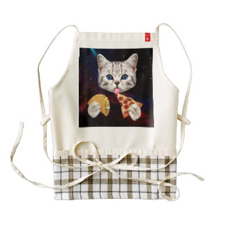 Space Cat with taco and pizza Zazzle HEART Apron