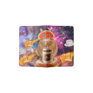 Space cat with watermelon glasses passport holder