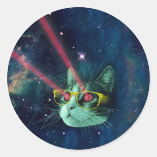 Space cat with yelow glasses classic round sticker