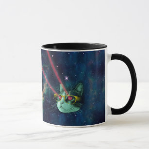 Space cat with yelow glasses mug