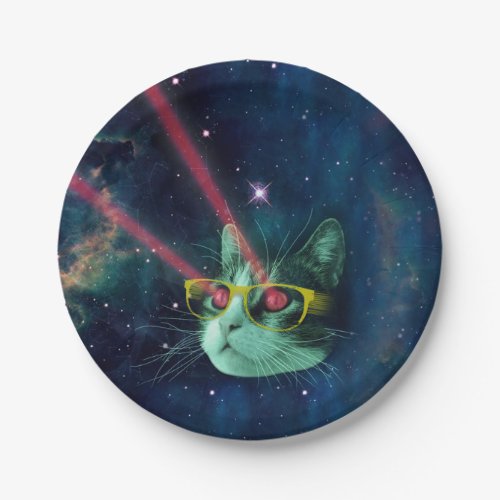 Space cat with yelow glasses paper plates