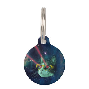 Space cat with yelow glasses pet ID tag