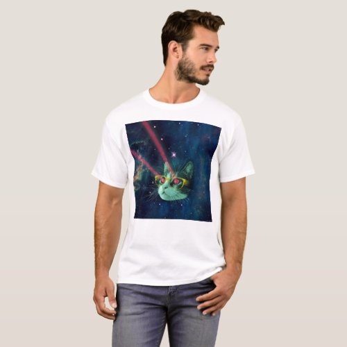 Space cat with yelow glasses T_Shirt