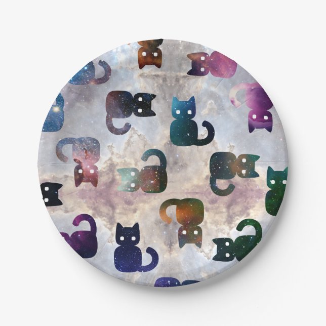 Space Cats Cute Cat  Paper Plates (Front)