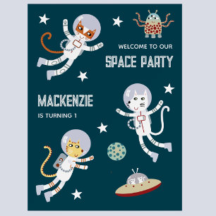 Space Cats First Birthday Party Welcome Foam Board