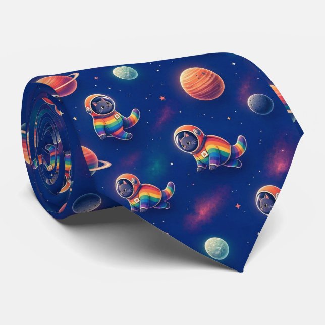 Space Cats Intergalactic Planets Solar System Neck Tie (Rolled)