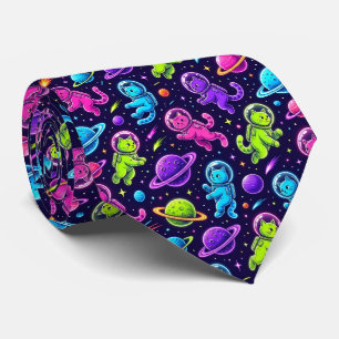 Space Cats Intergalactic Planets Solar System Neck Tie