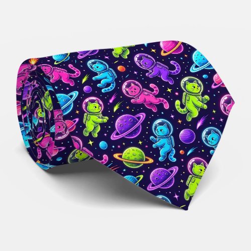 Space Cats Intergalactic Planets Solar System Neck Tie
