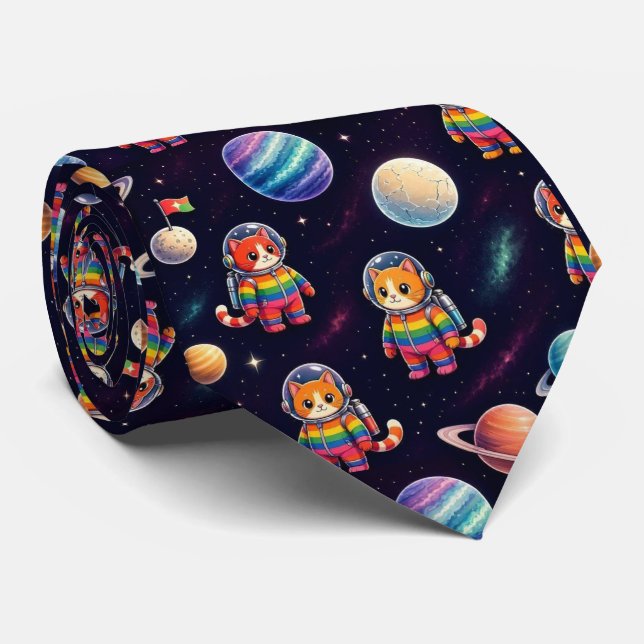 Space Cats Intergalactic Planets Solar System Neck Tie (Rolled)