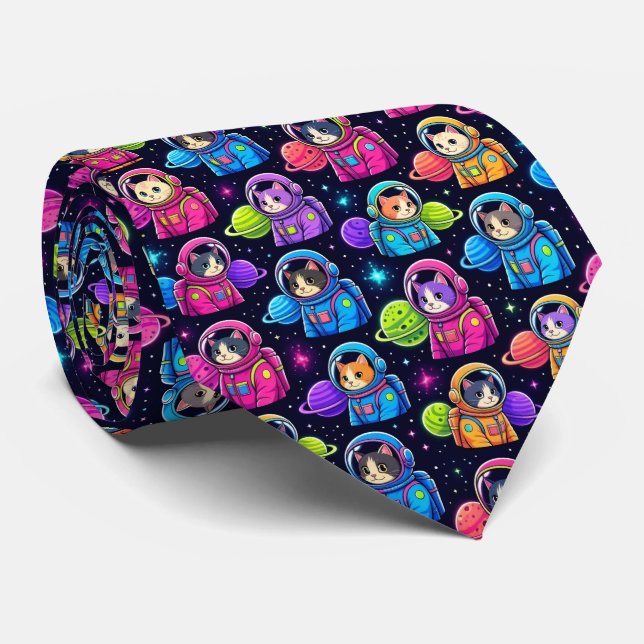 Space Cats Intergalactic Planets Solar System Neck Tie (Rolled)