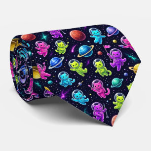 Space Cats Intergalactic Planets Solar System Neck Tie
