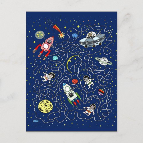 Space Cats maze game for kids Postcard