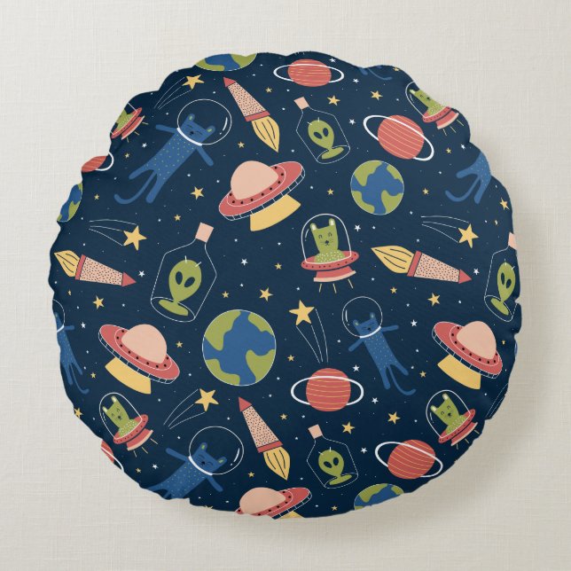 Space Cats Round Pillow (Front)