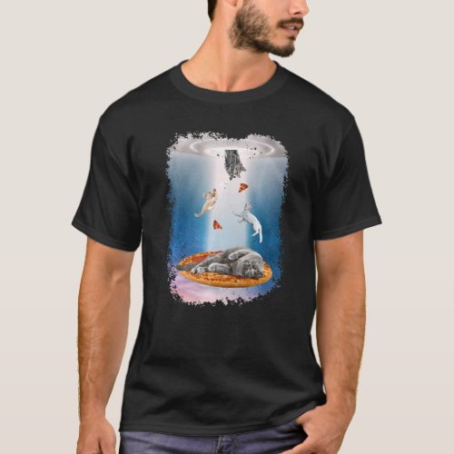 Space Cats UFO Pizza Cat Galaxy Funny Kitty In Spa T_Shirt