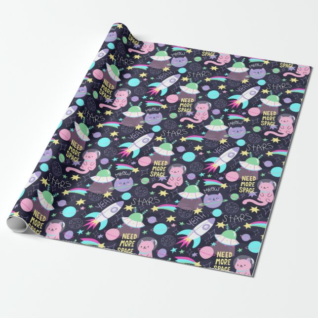 Space Cats Wrapping Paper (Unrolled)