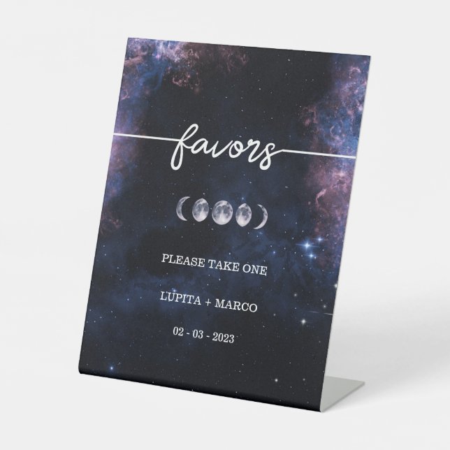 Space Celestial Astronomy Elegant Wedding Favors Pedestal Sign (Front)