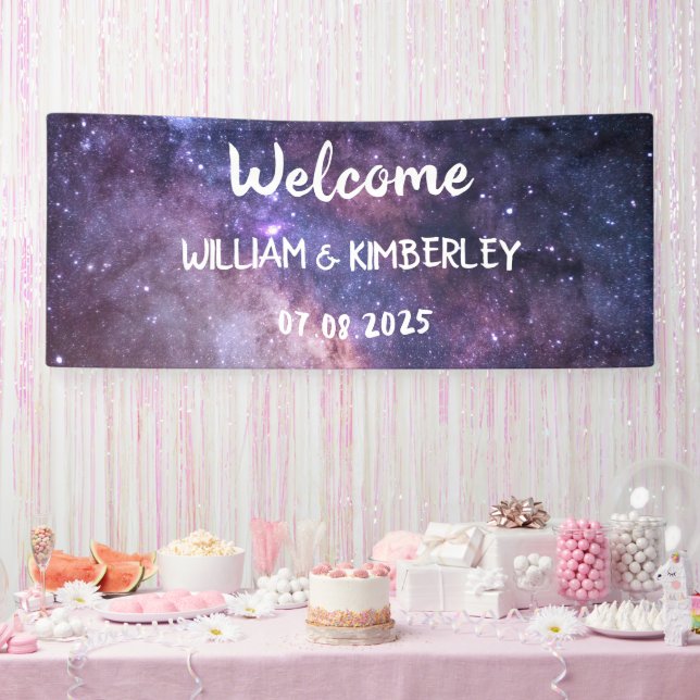 Space Celestial Sky Galaxy Nebula Elegant Wedding Banner (Party)