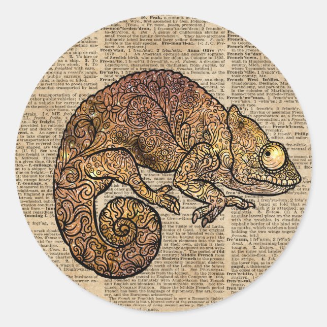 Space Chameleon Zentagle Dictionary Art Classic Round Sticker (Front)
