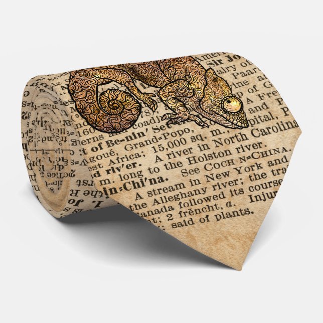 Space Chameleon Zentagle Dictionary Art Tie (Rolled)