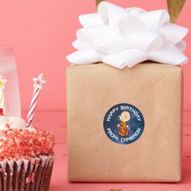 SPACE | Charlie Brown| Happy Birthday Classic Round Sticker (Party)
