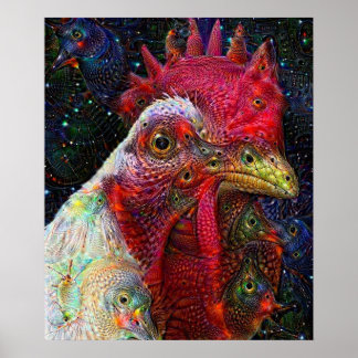 Space Chicken Deep Dream Poster