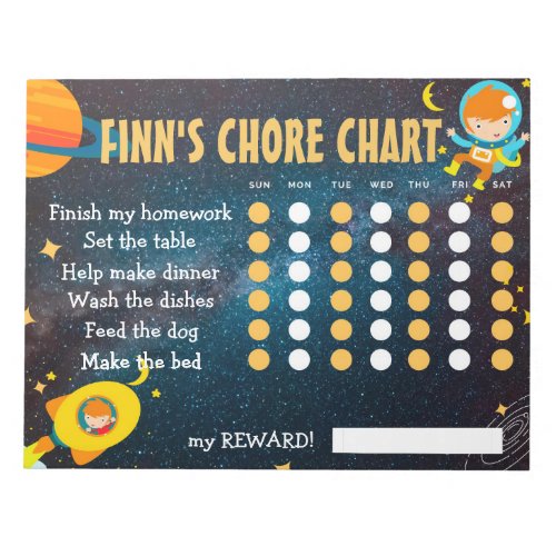 Space chores chart Astronaut Responsibility chart Notepad