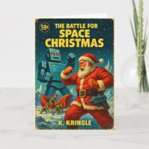 Space Christmas Santa vs. Robot Vintage Sci-Fi