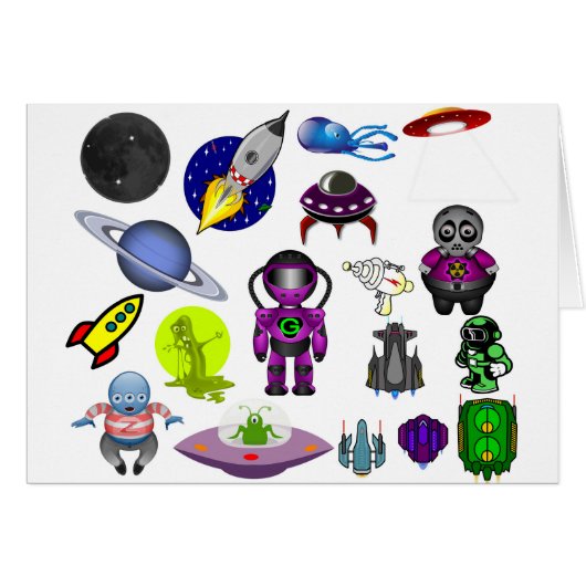 space clip art aliens space craft cards (Front Horizontal)