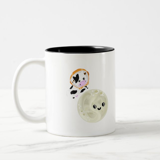 space cow jumps over the moon Two-Tone coffee mug (Left)