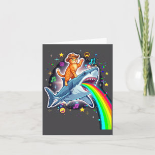 Space Cowboy Cat Riding Shark Rainbow Xel Art  Card