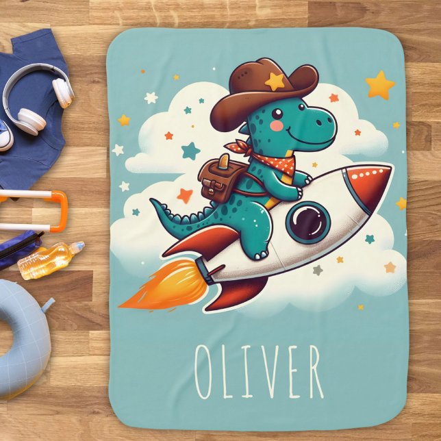 Space Cowboy Dinosaur Riding Space Rocket  Baby Blanket (Creator Uploaded)