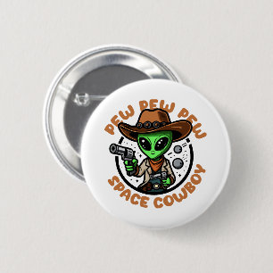 Space Cowboy Funny Alien Button