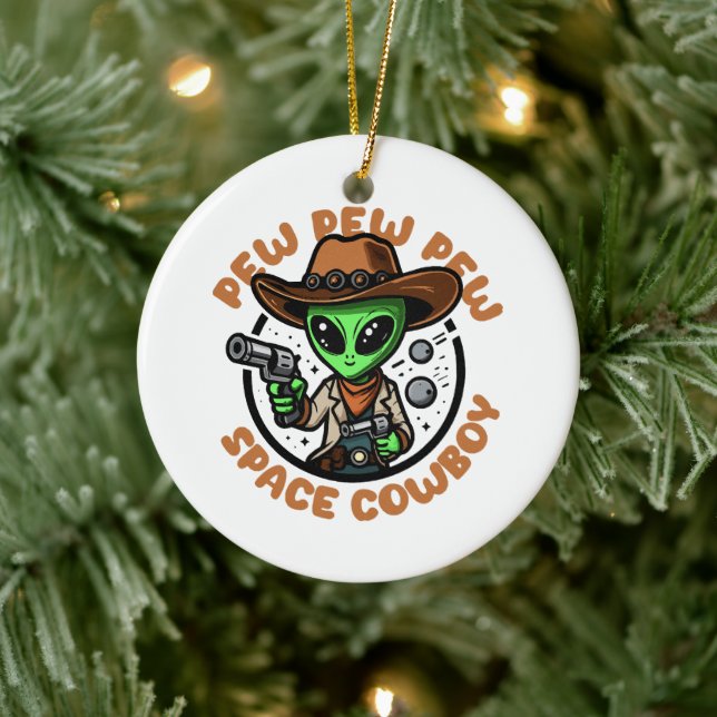 Space Cowboy Funny Alien Ceramic Ornament (Tree)