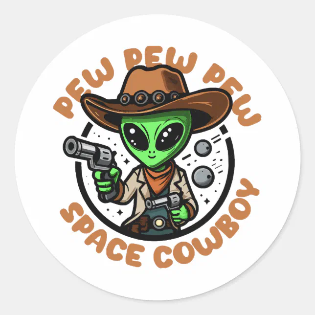 Space Cowboy Funny Alien Classic Round Sticker | Zazzle