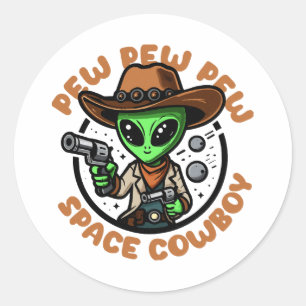 Space Cowboy Funny Alien Classic Round Sticker