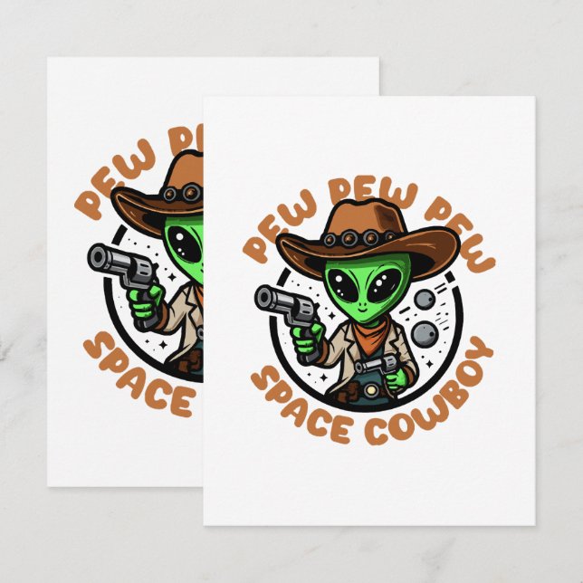 Space Cowboy Funny Alien Note Card (Front/Back)