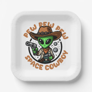 Space Cowboy Funny Alien Paper Plates