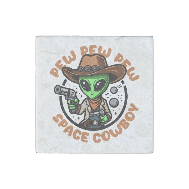 Space Cowboy Funny Alien Stone Magnet (Front)
